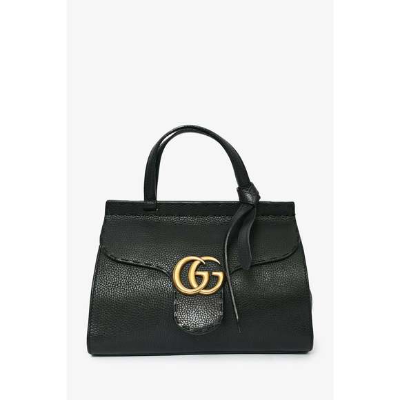 Gucci Accessories - Gucci Black Grained Leather GG Top Handle with Strap
